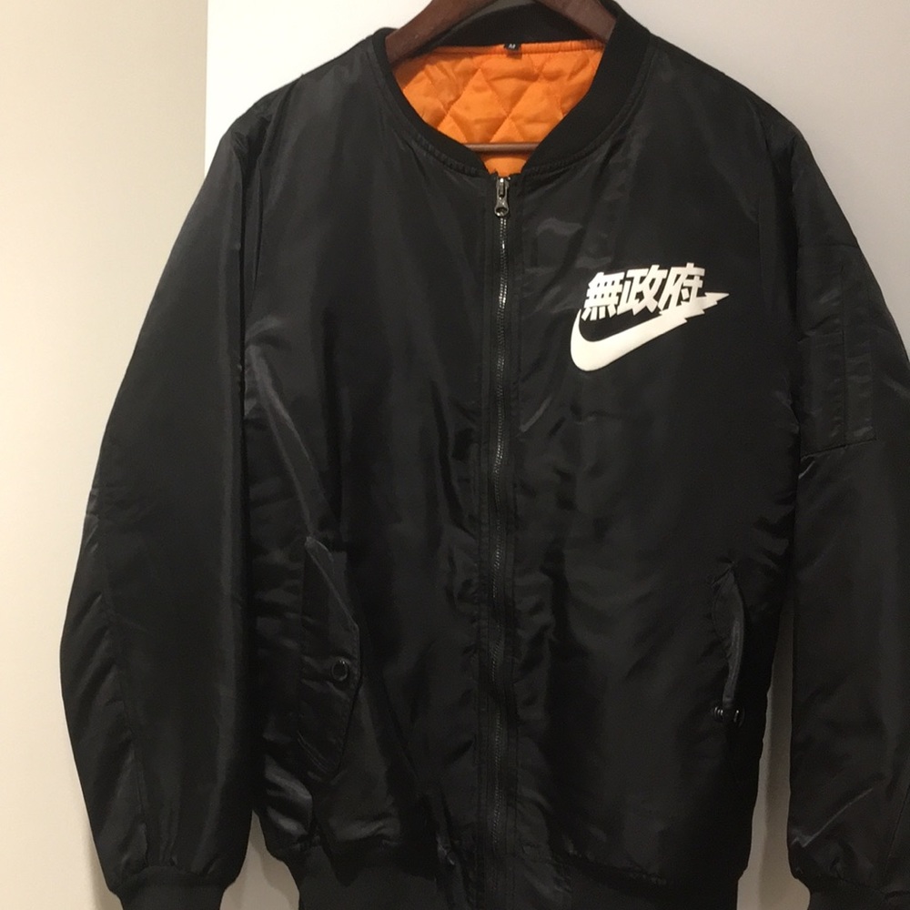 Men’s Small Swoosh Logo Nylon Black Bomber Jacket
